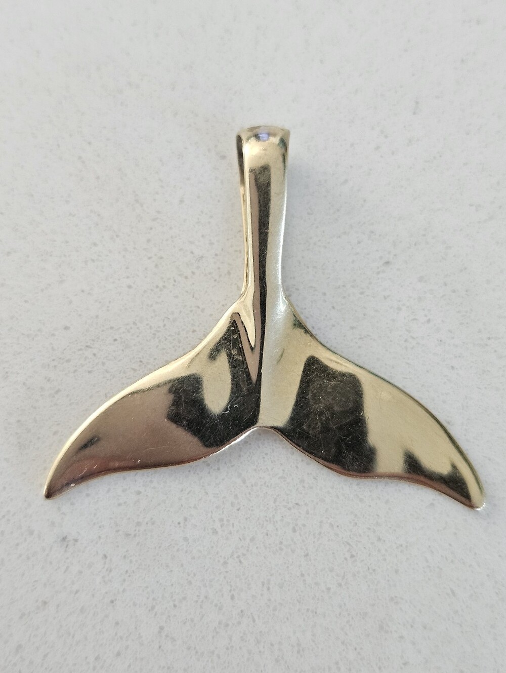 Solid 14k Yellow Gold Designer Mermaid Or Whale Tail Pendant 1"
